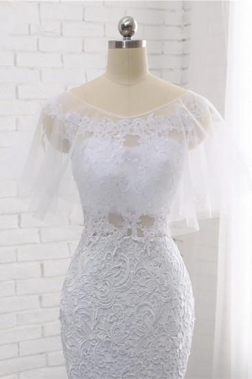 TsClothzone Elegant Jewel Sleeveless White Tulle Wedding Dress Mermaid Lace Beading Bridal Gowns On Sale_8