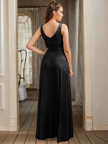 Burgundy Deep V-neck Sleeveless High split Prom Dress Empire Bridesmaid Dress_50