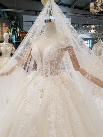 TsClothzone Affordable Off-the-shoulder Jewel Lace Wedding Dresses With Appliques White A-line Ruffles Bridal Gowns On Sale_3