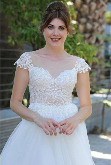 Charming Cap Sleeves Aline Floral Lace Aline Tulle Wedding Dress_2