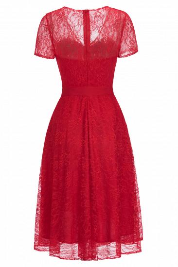 V-neck Short Sleeves Lace Dresses with Bow Sash_11