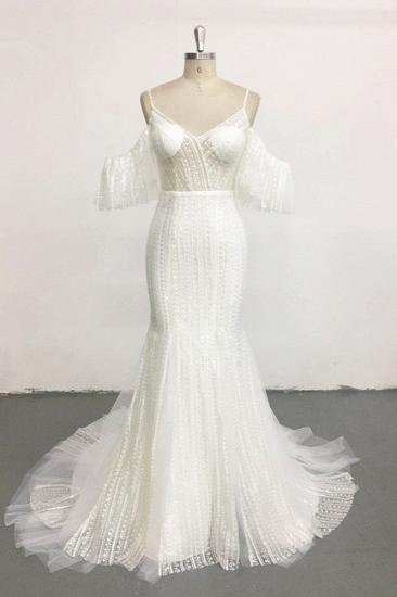 TsClothzone Stylish Sleeveless V-Neck Ivory Wedding Dresses Spaghetti Straps Pearls Bridal Gowns On Sale_1