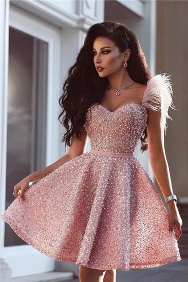 Classic Pink Beaded Homecoming Dress | Luxury Feather Pink Party Dress