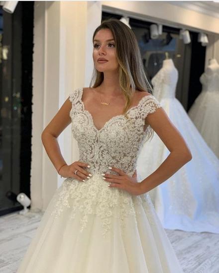 Elegant Aline Wedding Dress  Floral Lace Off Shoulder ulle Bridal Dress_3