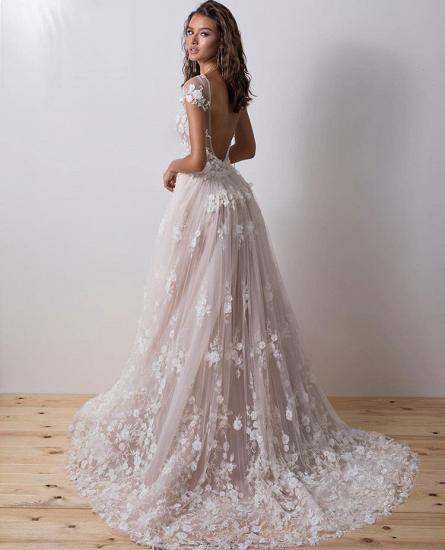 Short Sleeve Backless Lace A Line Popular Wedding Dresses Cheap Online_3