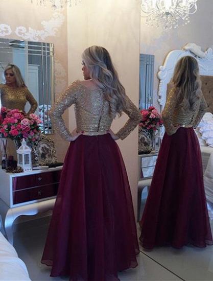 A-Line Long Sleeve Prom Dress with Beadings Latest Bowknot Floor Length Evening Gowns_3