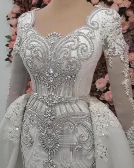Elegante lange Ärmel Meerjungfrau Brautkleider mit Überrock_4
