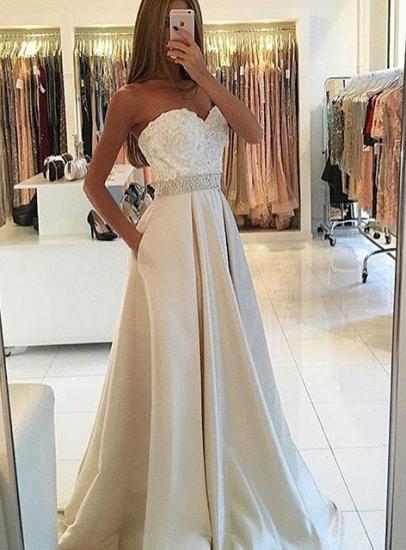 A-line Sweetheart Lace Ivory Prom Dresses 2022 Beading Belt Evening Dress