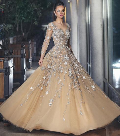Stunning Illusion Long Sleeve Sexy Evening Gowns | A-line Lace Appliques Tulle Prom Dress_4