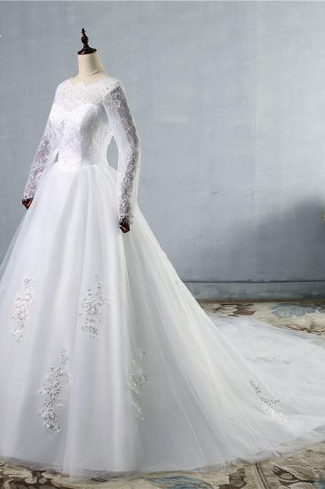 TsClothzone Elegant Jewel Tulle Lace Wedding Dress Long Sleeves Appliques Sequins Bridal Gowns On Sale_5