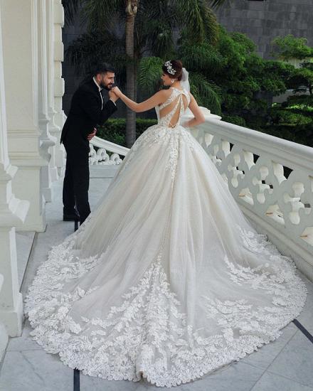Gorgeous Halter Lace Appliques Ball Gown Wedding dress Sleeveless Bridal Dresses_5