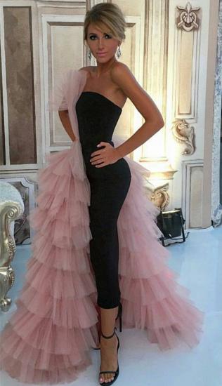 Black Straight Bodycon Evening Dress Overskirt Pink Tulle Tiered Ruffles Formal Dress 2022_2