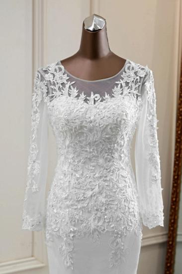 TsClothzone Elegant Jewel Lace Mermaid White Wedding Dresses Long Sleeves Appliques Bridal Gowns_6