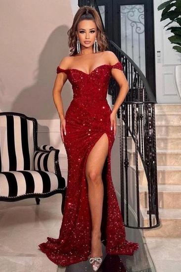 Sparkly Red Long Prom Dresses Mermaid Evening Gowns_1
