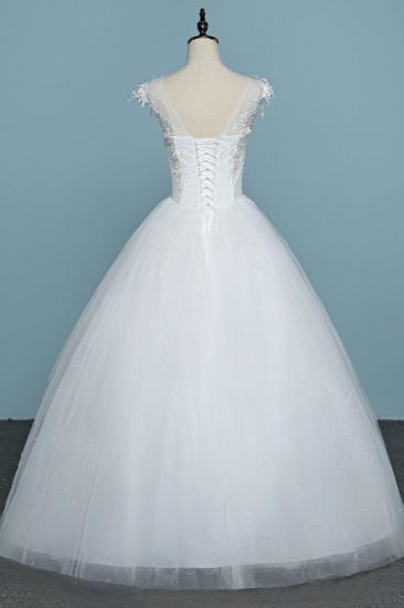 TsClothzone Chic Jewel Tüll Spitze Weißes Brautkleid Ärmellos Applikationen Brautkleider mit Blumen Online_3