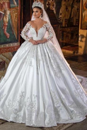 White Satin Wedding Dresses With Sleeves | Wedding dresses A line lace_1