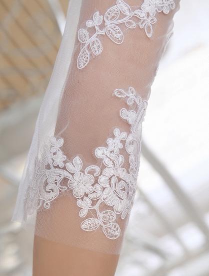 Half Sleeves Jewel Tulle Lace Knee-Length Ruffles Wedding Dresses_9