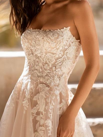 A-Line Wedding Dresses Sweetheart Tulle Sleeveless Bridal Gowns Formal See-Through Sweep Train_3