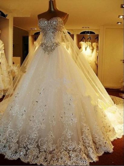 Gorgeous Bridal Dresses Sweetheart Appliques Crystal Beading  Elegant A Line  Wedding Gowns_2