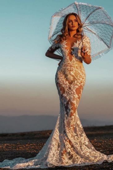 Sexy Mermaid Lace Long Sleeve Wedding Dress | Wedding dresses with sleeves