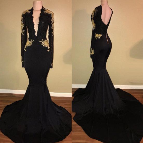 Sexy black prom dress,mermaid long sleeve evening dress BA7942_3
