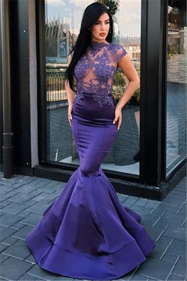 2022 Sexy Sheer Mermaid Evening Dresses Online | Cap Sleeves Appliques Open Back Prom Dresses