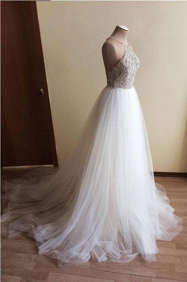 Halter Illusion neck High split A-line Tulle Princess Wedding Dress_2