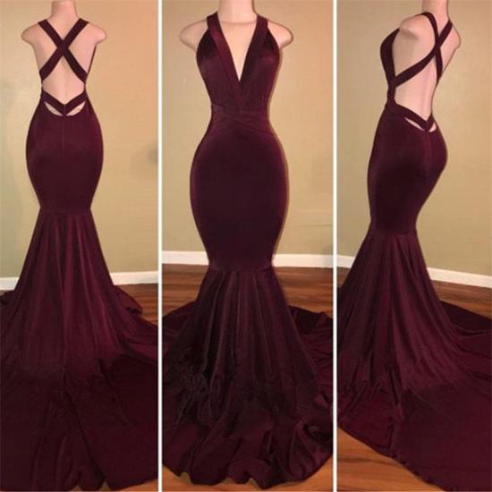 Sexy Burgundy Prom Dresses 2022, Mermaid V-neck Evening Gown Cheap_3