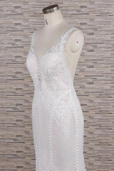 Elegante Träger A-Linie Spitzen-Hochzeitskleid | Weiße Meerjungfrau-Brautkleider mit V-Ausschnitt_6