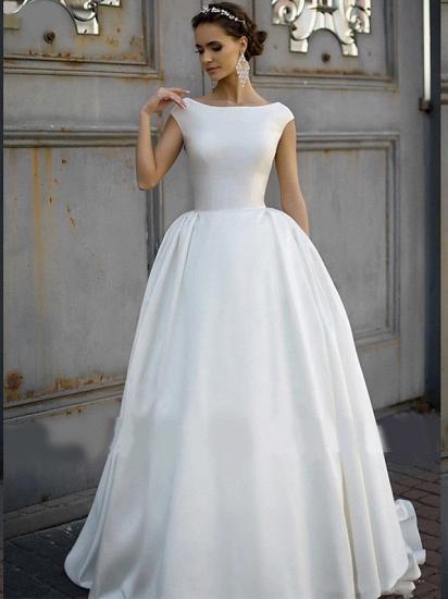 A-Line Wedding Dress Bateau Cap Sleeve Bridal Gowns Court Train On Sale_3