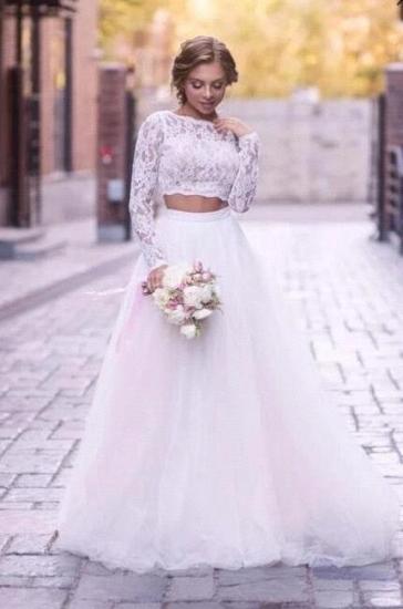 2 Piece Wedding Dresses A Line Long Sleeve tulle Wedding dresses with lace appliques_1