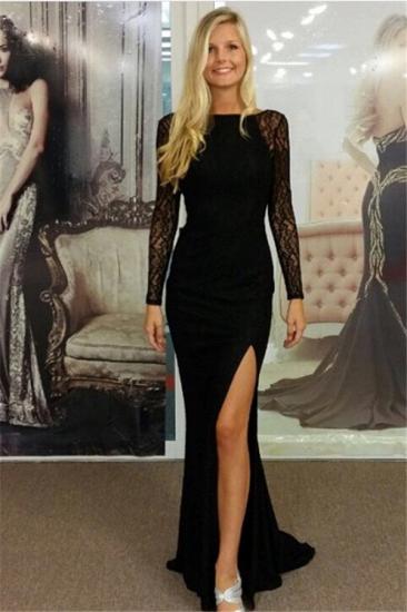 Black Bateau Spandex Evening Dresses Backless Long Sleeves 2022 Prom Dresses_1