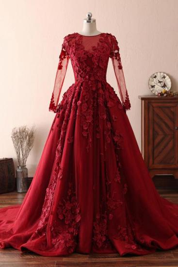 Stunning Red 3D Floral Appliques Aline Evening Party Dress_1