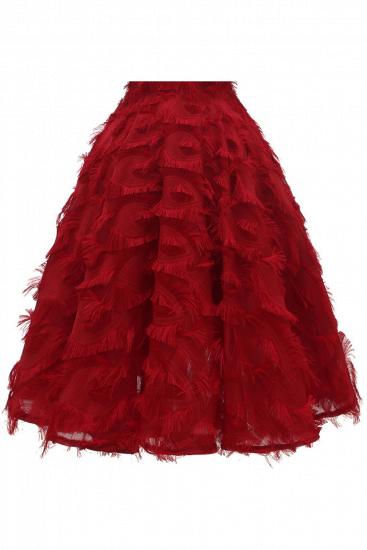 Elegant High neck Artifical Feather A-line Vintage Cocktail Dresses | Retro A-line Burgundy Homecoming Dress_14