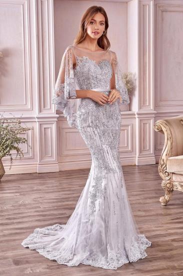 Charming Sleveless Sequins Mermard Evening Gown with Sleeve Cape_1