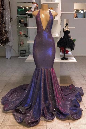 Sexy Deep V-Neck Sleeveless Prom Dresses | Halter Memaiad Sequins Evening Gowns_1