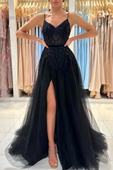 Elegant evening dresses long black | Lace prom dresses_1