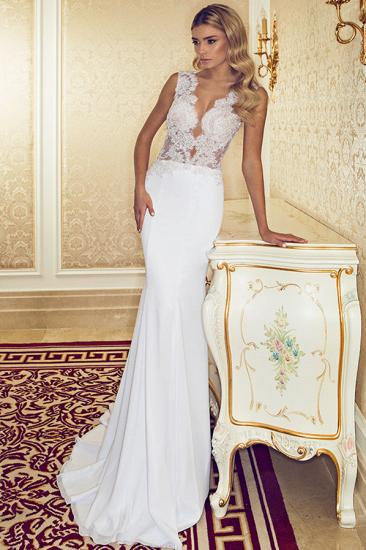 V-Neck Lace Mermaid Wedding Dresses 2022 Chiffon Beadings Sleeveless Sweep Train Bridal Gowns