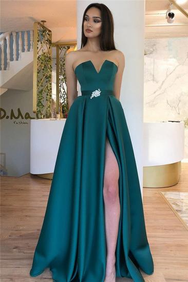 A-Linie trägerloses rückenfreies bodenlanges Abendkleid | Sexy Partykleider mit seitlichem Schlitz_1
