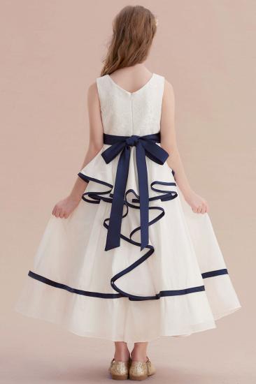 Unque Lace Ankle Length Flower Girl Dress | Chic V-neck Little Girls Dress for Wedding_3