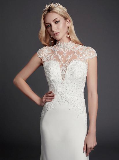 Sexy See-Through Mermaid Wedding Dress High-Neck Lace Satin Sleeveless Bridal Gowns Illusion Detail Backless with Court Train_6