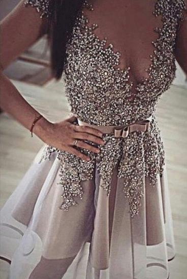 Sparkly Beaded Sequins Silver Homecoming Dresses 2022 Bowknot Belt Evening Gowns_2