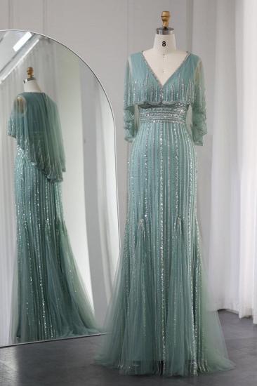 Luxuriöse glitzernde Pailletten, ärmellose lange Meerjungfrau-Abendkleider mit abnehmbarem Schal_1