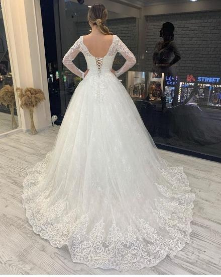 Stylish Long Sleeves Garden Ball Gown V-neck Wedding Gown_2