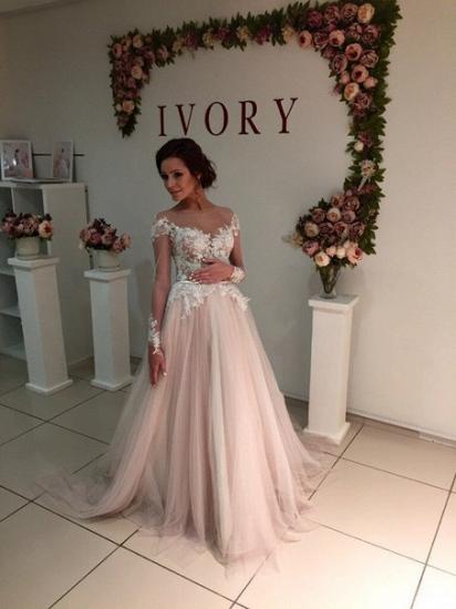 Princess Elegant Long Sleeve Tulle Bridal Gowns | Gorgeous Lace Applique Wedding Dresses_3