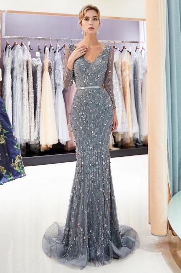 MAVIS | Mermaid Long Sleeves V-neck Sequins Evening Gowns with Sash_7