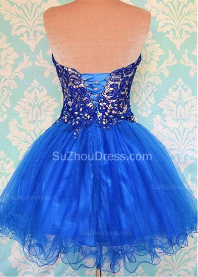 Cute Sweetheart Royal Blue Short Homecoming Dress Crystal Organza Lace Mini Cocktail Dresses_2