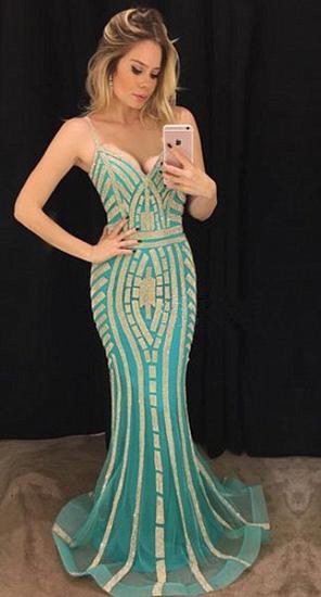 New Arrival Mermaid Spaghetti Straps Prom Dresses Sequins Sweep Train Evening Gowns_3