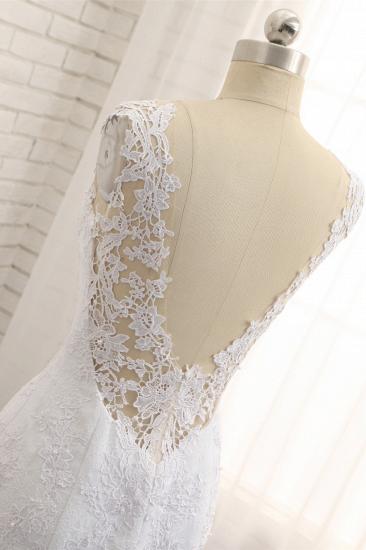 TsClothzone Stunning Jewel White Tulle Lace Wedding Dress Appliques Sleeveless Bridal Gowns On Sale_6