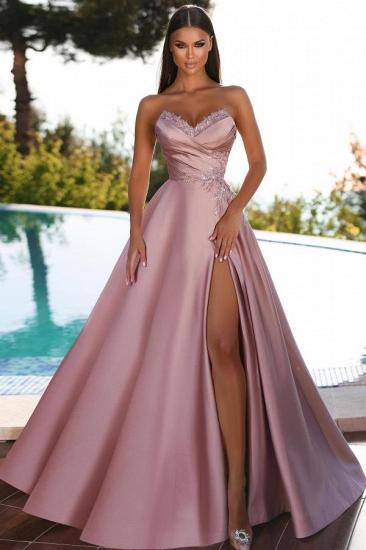 Simple Dusty Pink Long A Line Prom Dresses Evening Gowns With Lace_1
